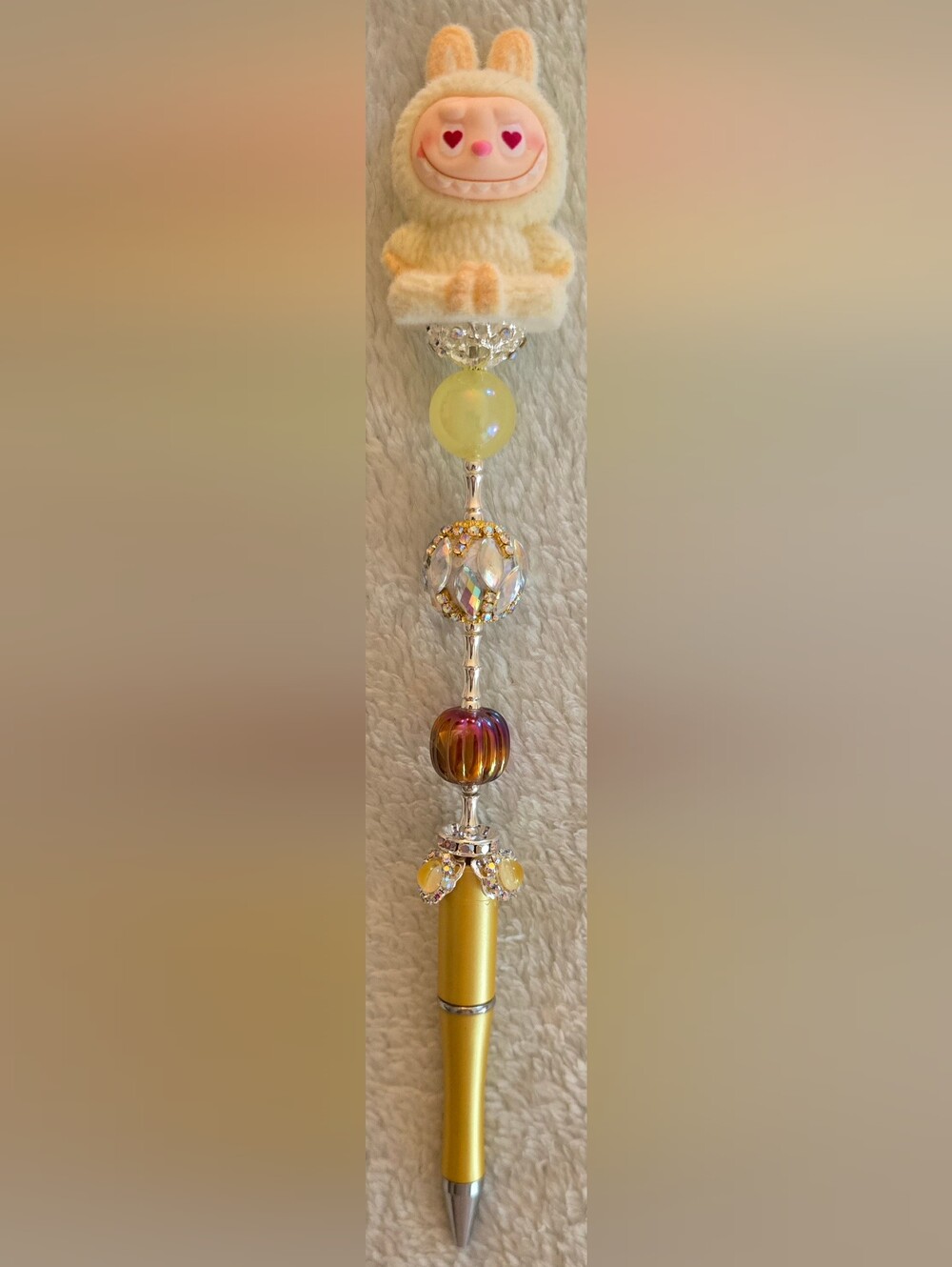 Yellow & Gold Beaded Pen - Labubu